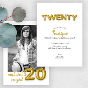 Modern Gold Balloon 19th Birthday Party Photo  Invitation