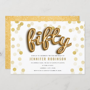 Modern Gold Balloons Glitter 50th Birthday Invitation