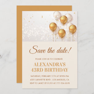Modern Gold Balloons Save the date 43rd birthday Invitation