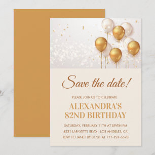 Modern Gold Balloons Save the date 82nd birthday Invitation