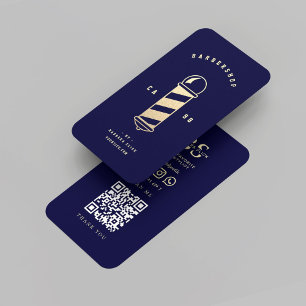 Modern Gold Barber's Pole Barbershop Midnight blue Business Card