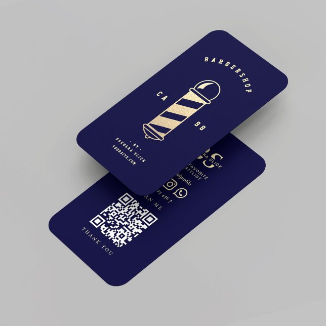 Modern Gold Barber's Pole Barbershop Midnight blue Business Card (Modern Gold Barber's Pole Barbershop Midnight blue Business Card
)