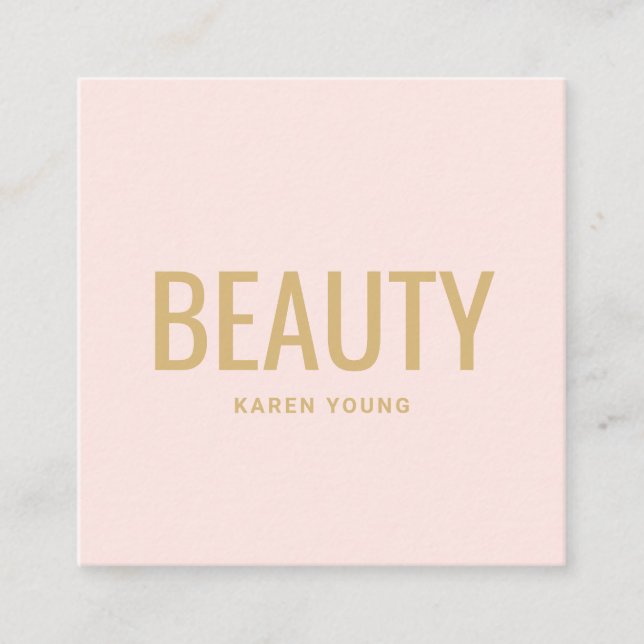 Modern gold beauty salon blush pink white makeup square business card (Front)