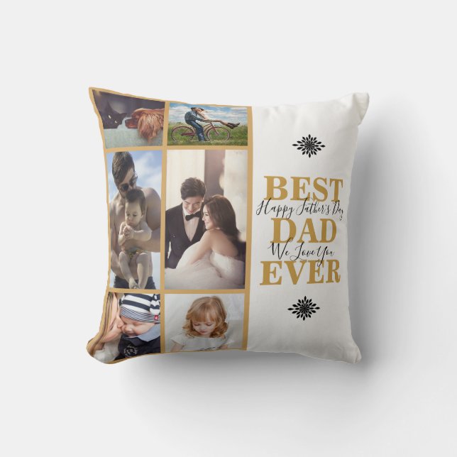 Modern Gold Best Dad Ever Photo Collage Cushion (Front)