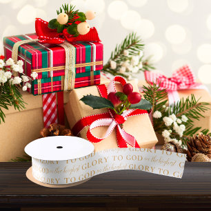 Modern Gold Bible Verse Religious Christmas Satin Ribbon