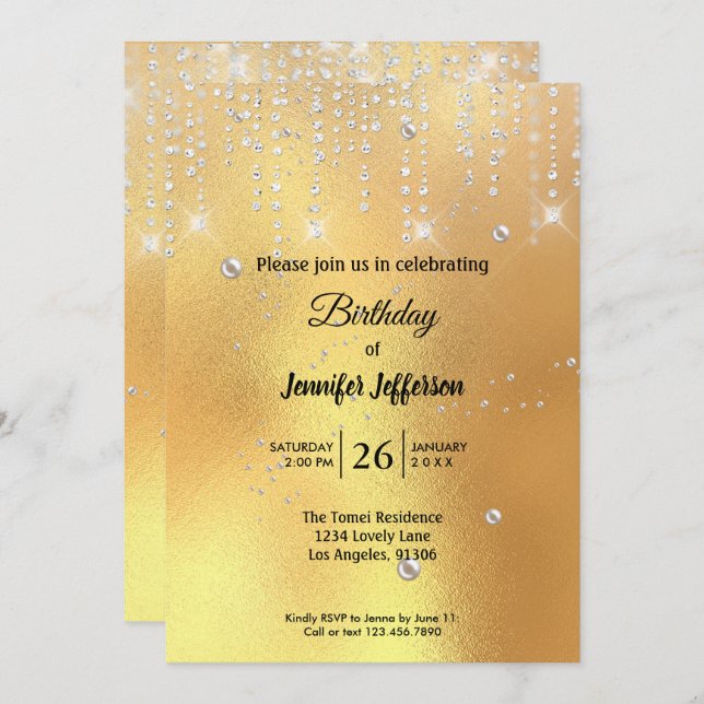 Modern gold Birthday invitation (Front/Back)