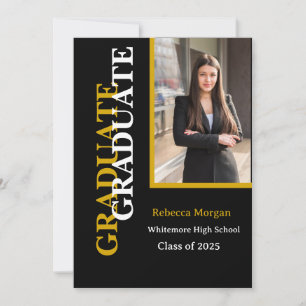 Modern Gold Black 2025 Qr code Photo Graduation  Invitation