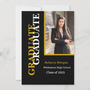 Modern Gold Black 2025 Qr code Photo Graduation  Invitation