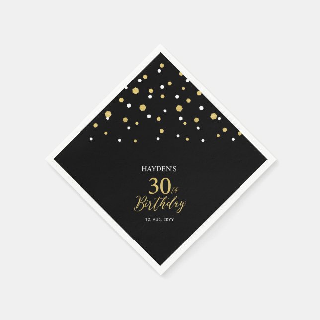 Modern Gold & Black 30th Birthday Party Napkins (Corner)