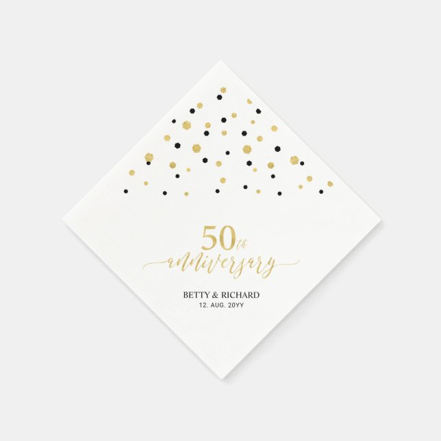 Modern Gold & Black 50th Anniversary Party Napkin (Corner)
