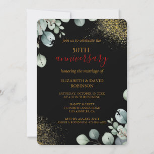 Modern Gold Black 50th Wedding Anniversary Invitation