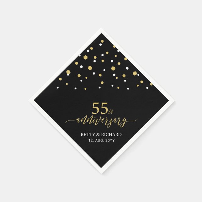 Modern Gold & Black 55th Anniversary Party Napkins (Corner)