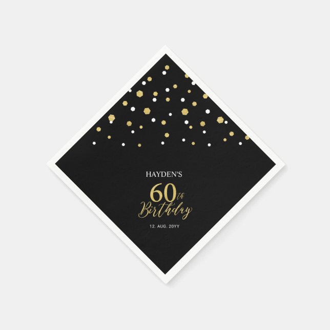 Modern Gold & Black 60th Birthday Party Napkins (Corner)