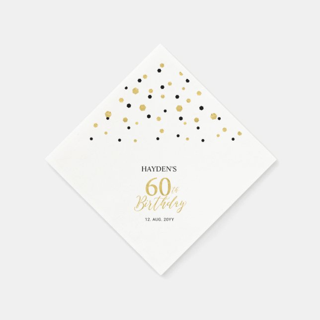 Modern Gold & Black 60th Birthday Party Napkins (Corner)