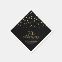 Modern Gold & Black 70th Anniversary Party Napkins