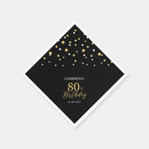 Modern Gold & Black 80th Birthday Party Napkins