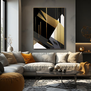 Modern Gold Black Abstract Geometric Poster