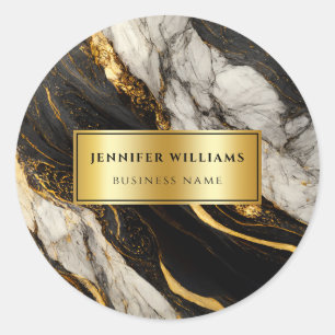 Modern Gold Black and White Marble QR Code Classic Round Sticker