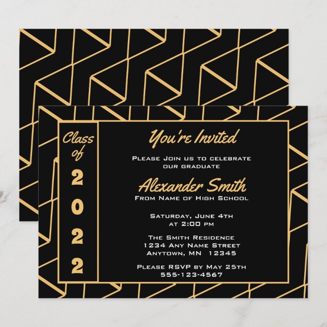 Modern Gold Black background Graduation Party   Invitation (Front/Back)