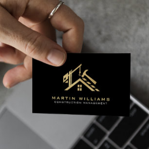 Modern Gold & Black Building Construction Service Business Card