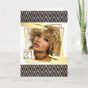 Modern gold black chevron abstract shape 21st card