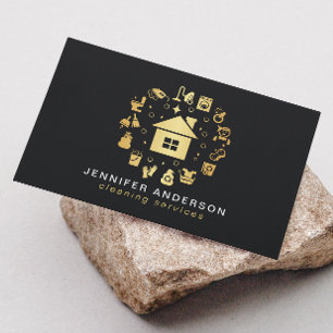 Modern Gold & Black Cleaning Services Business Card