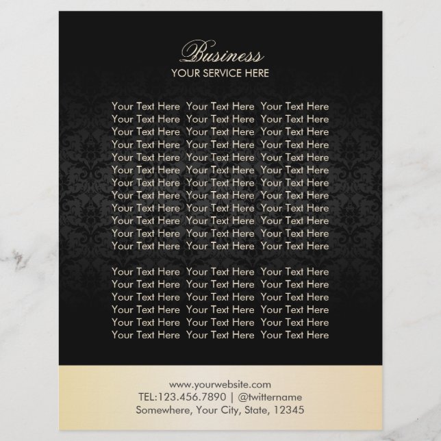 Modern Gold & Black Damask Elegant Brochures (Front)