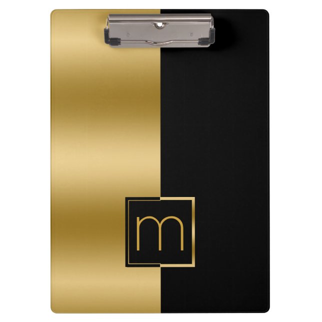 Modern Gold & Black Design Clipboard (Front)