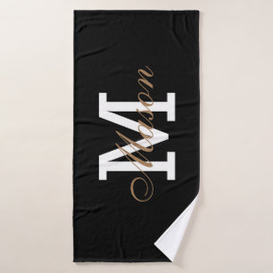 Modern Gold Black Elegant Monogram Custom Bath Towel