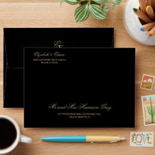 Modern Gold Black Elegant Wedding Envelope