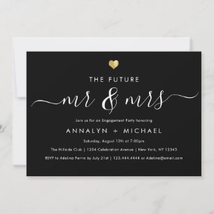 Modern Gold Black Future Mr and Mrs Engagement Invitation