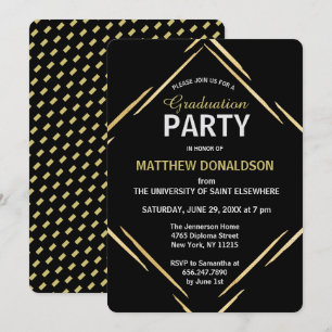 Modern Gold Black Geometric 2025 Graduation Party Invitation