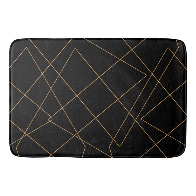 Modern Gold & Black Geometric Strokes Design Bath Mat (Front)