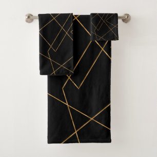 Modern Gold & Black Geometric Strokes Design Bath Towel Set
