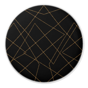 Modern Gold & Black Geometric Strokes Design Ceramic Knob