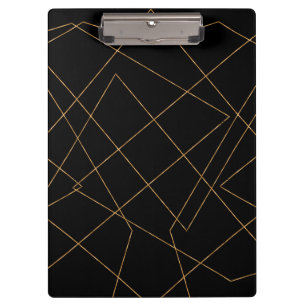 Modern Gold & Black Geometric Strokes Design Clipboard