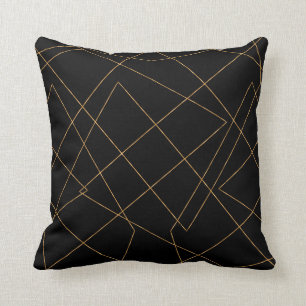 Modern Gold & Black Geometric Strokes Design Cushion