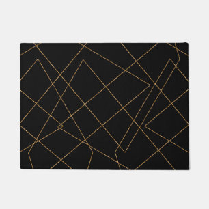 Modern Gold & Black Geometric Strokes Design Doormat