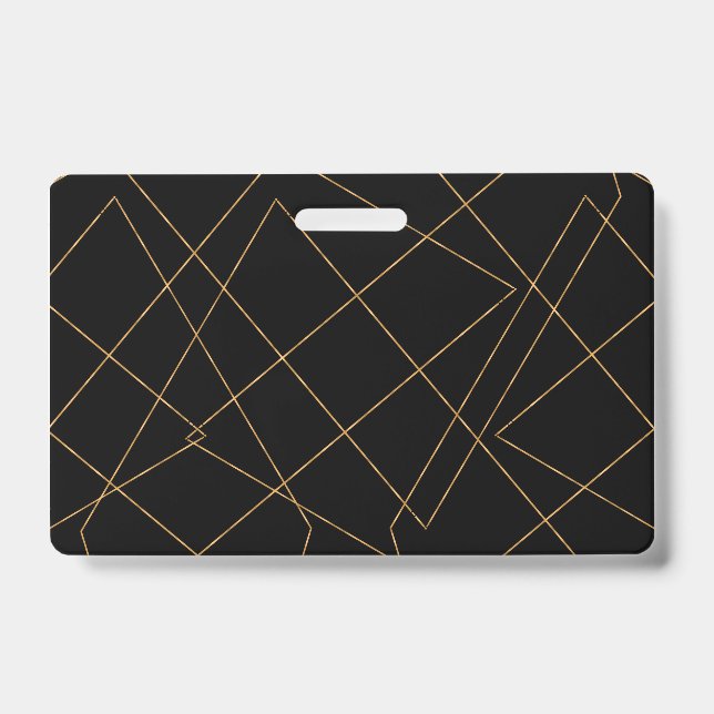Modern Gold & Black Geometric Strokes Design ID Badge (Front)