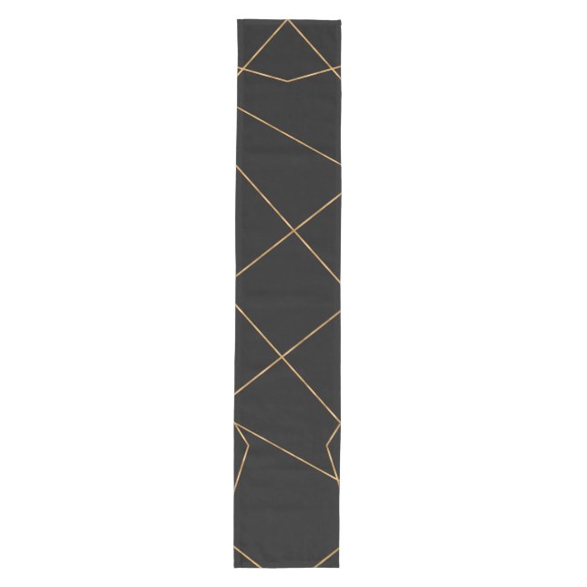 Modern Gold & Black Geometric Strokes Design Medium Table Runner (Front)