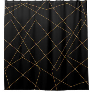 Modern Gold & Black Geometric Strokes Design Shower Curtain
