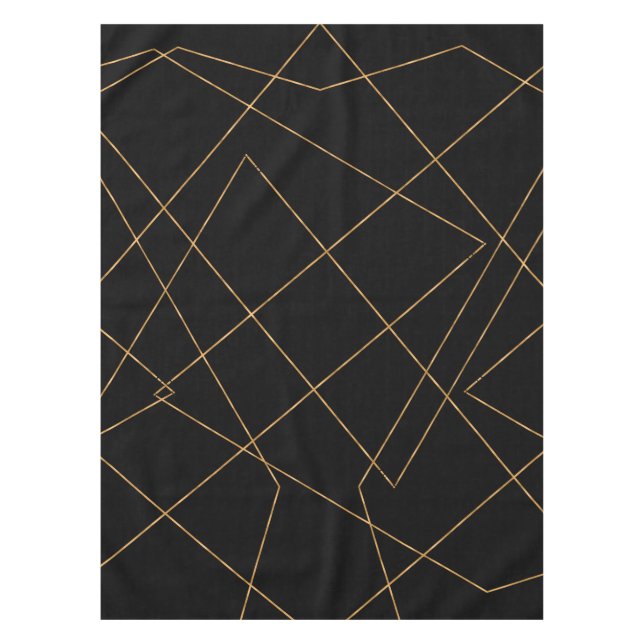 Modern Gold & Black Geometric Strokes Design Tablecloth (Front)
