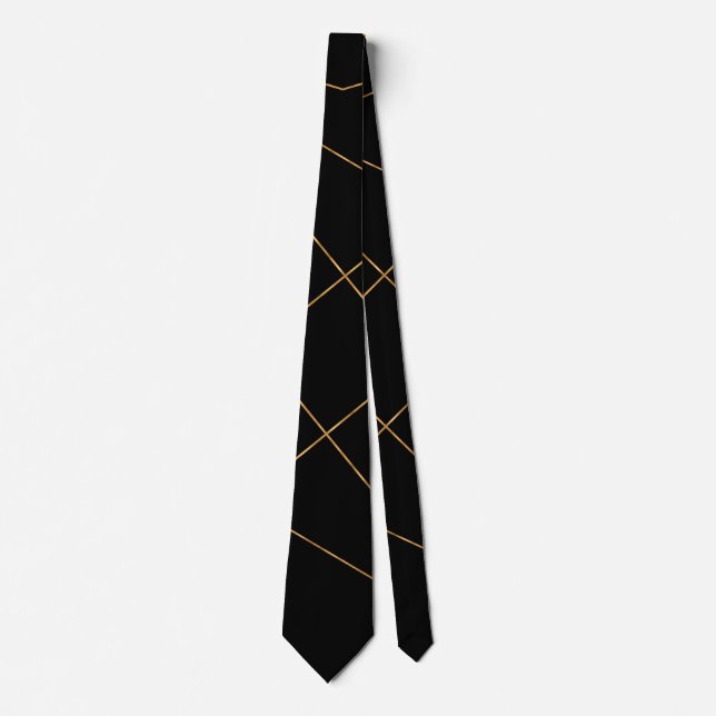 Modern Gold & Black Geometric Strokes Design Tie (Front)