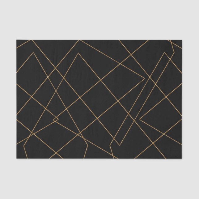 Modern Gold & Black Geometric Strokes Design Tissue Paper (Front)
