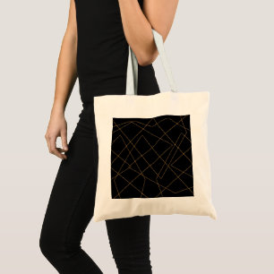 Modern Gold & Black Geometric Strokes Design Tote Bag