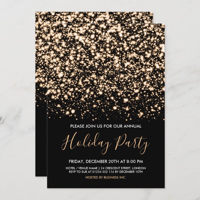 Modern Gold & Black Glam Corporate Holiday Party Invitation (Front/Back)