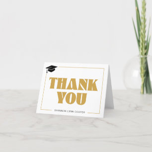 Modern Gold Black Graduation Cap Thank You Card