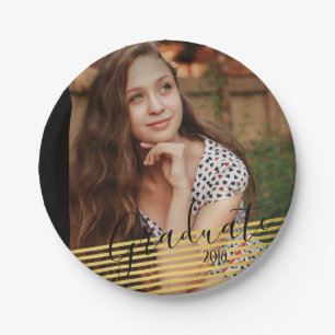 Modern Gold & Black Graduation Paper Plates