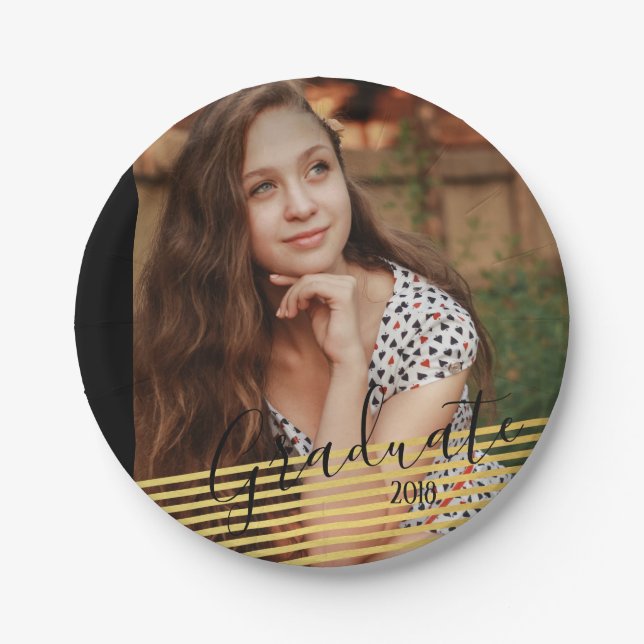 Modern Gold & Black Graduation Paper Plates (Front)