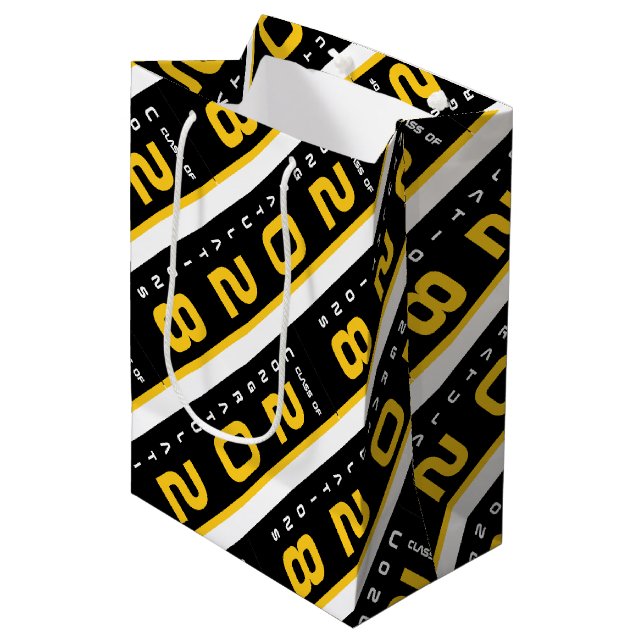 Modern Gold Black Graduation Party Medium Gift Bag (Front Angled)